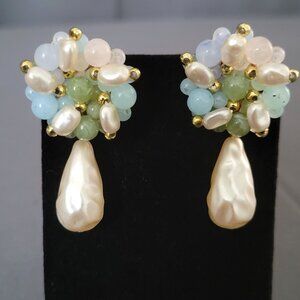 Womens Beaded Pierced Post Back Earrings Pastels Springtime Simulated Pearls